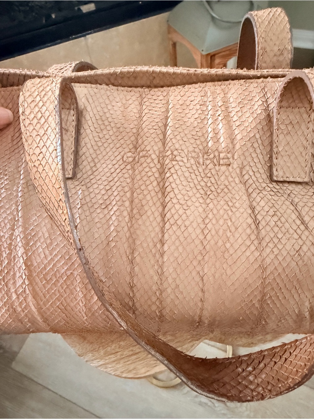 GF Ferré Tan Python-Embossed Leather Shoulder Bag Made in Italy / 5FWB04